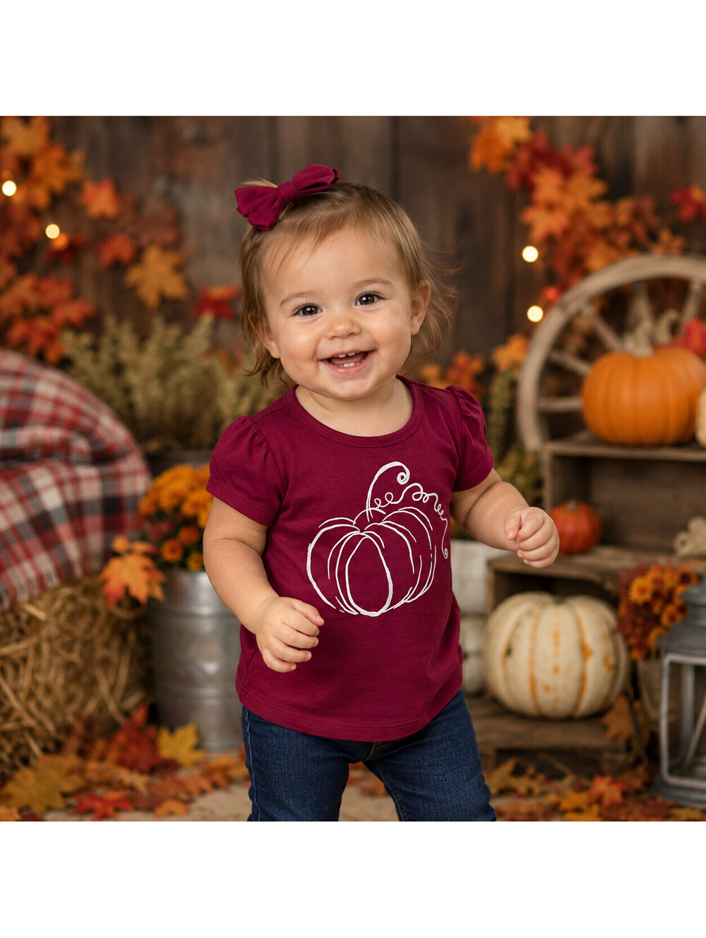 Dot & Zazz Girls Shirt Maroon Beet Red Scribble Pumpkin Thanksgiving 18-24 Mths